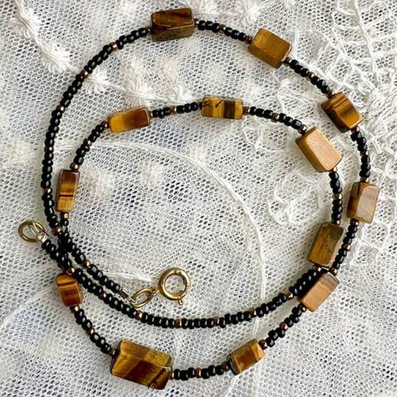 Vintage Tiger Eye Stone & Seed Bead Necklace - Picture 3 of 8
